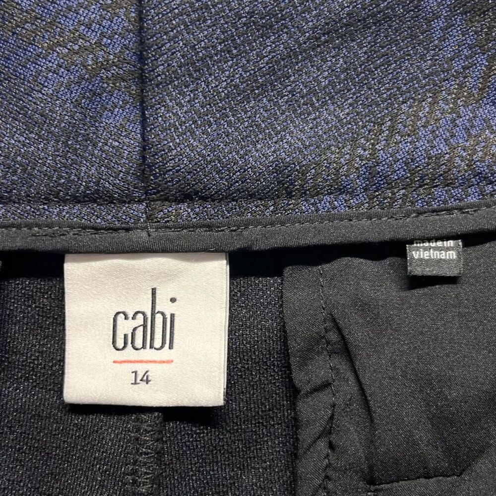 CAbi Women's Size 14 Navy Plaid Wide Leg Flare Trousers Dress Pants Stretch - Picture 3 of 8